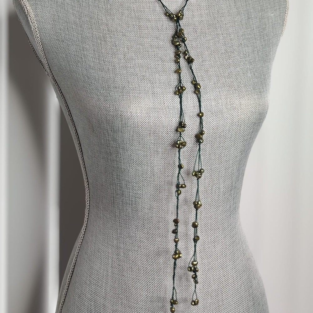 Genuine Freshwater Olive Pearl Lariat Handknit Pearl Scarf - Picture 4 of 11